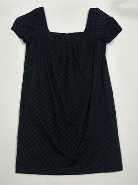 Vince Black Eyelet Mini Babydoll Dress Size 10 Neutral Classic Minimalist
